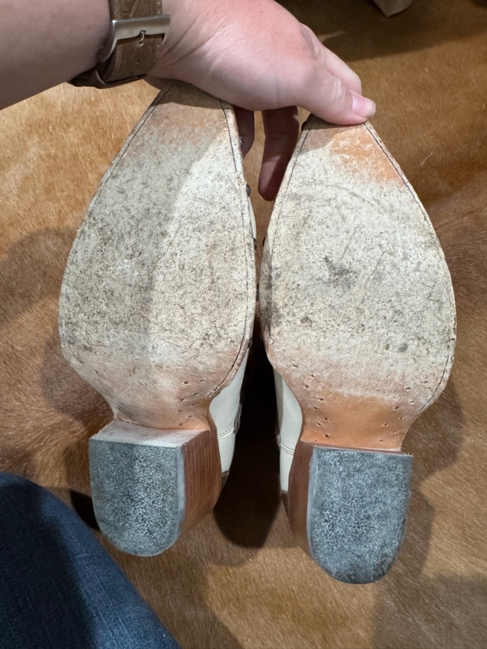 Ariat Cream and Brown Studded Western Ankle Booties - Picture 5 of 5